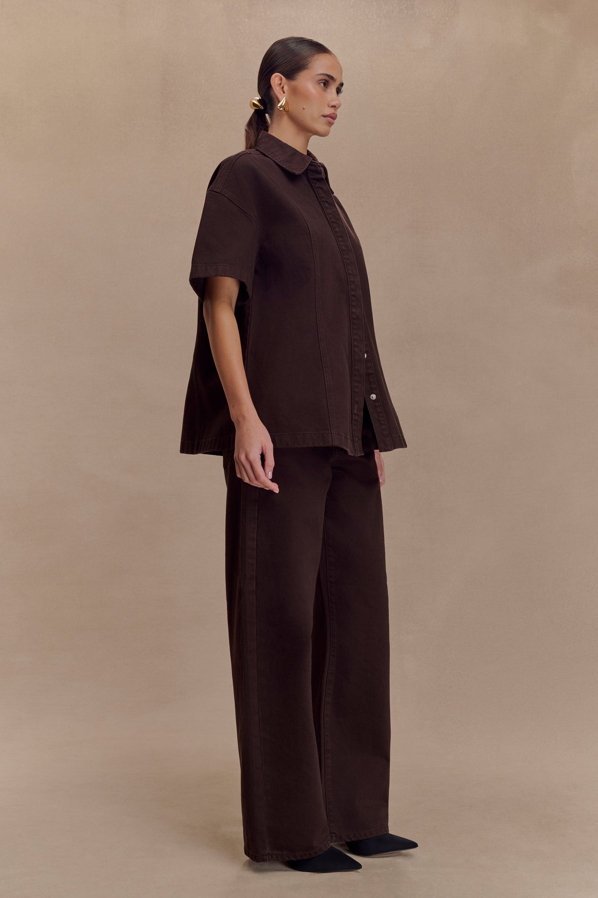 Maya Oversized Denim Shirt - Chocolate