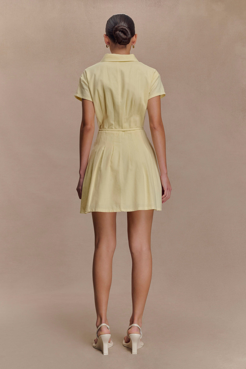 Aysha Buttoned Linen Mini Dress - Lemon