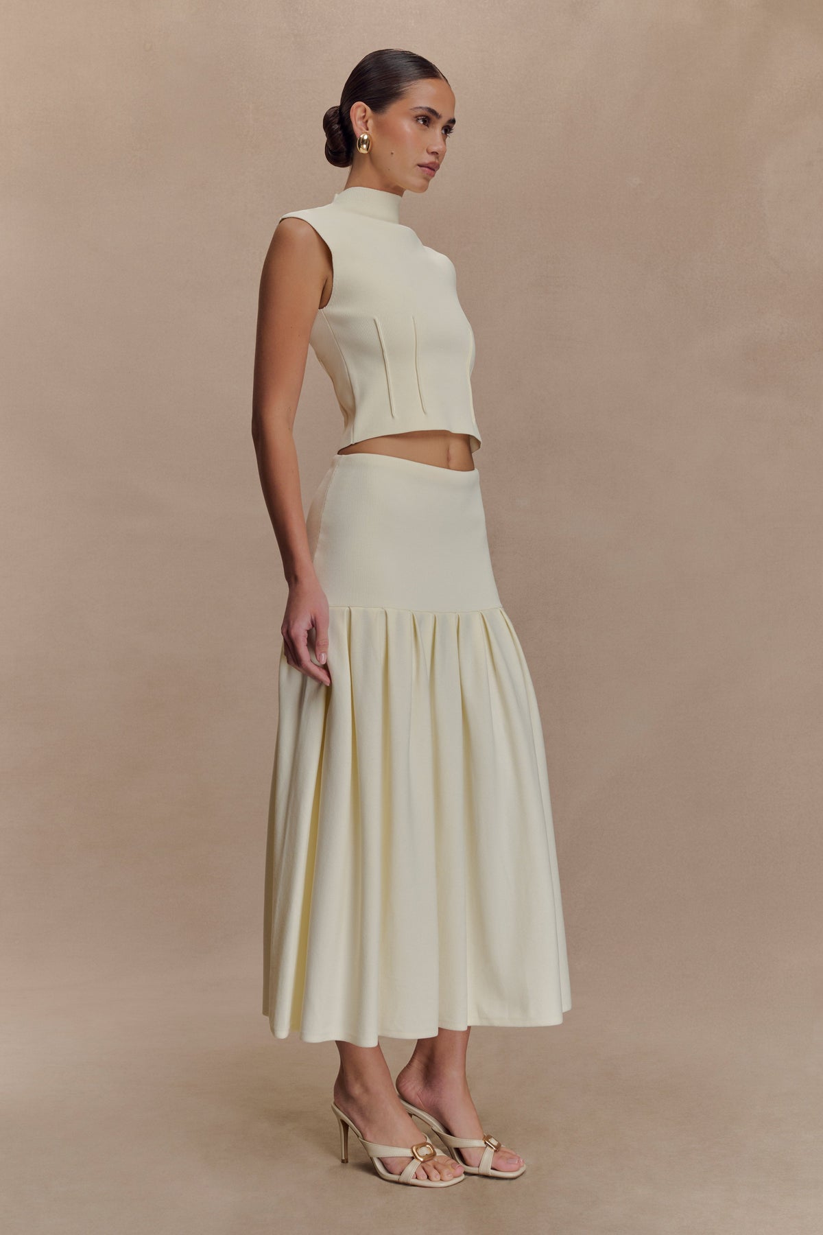 Romaine High Neck Bandage Knit Top - Ivory