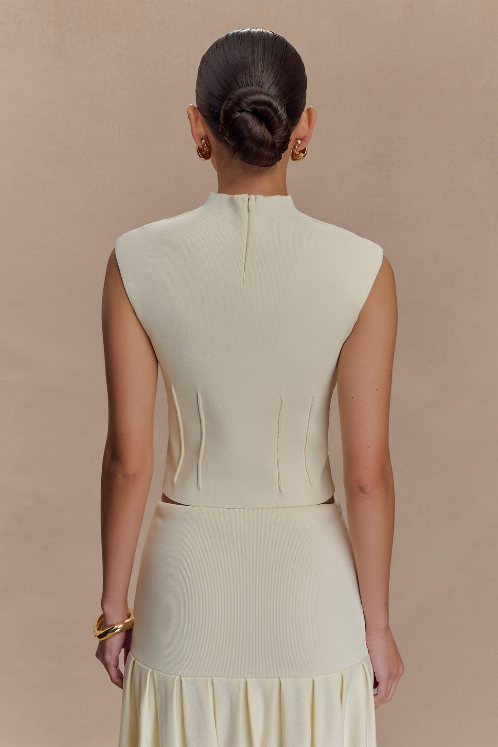 Romaine High Neck Bandage Knit Top - Ivory