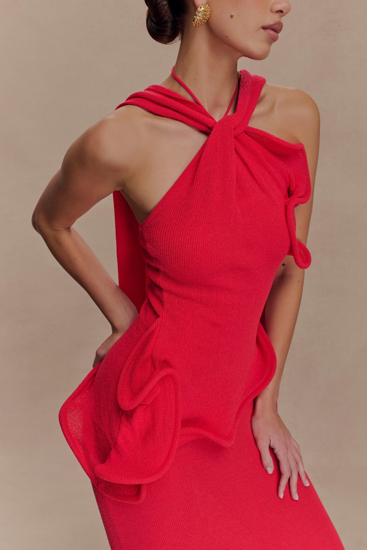 Caprice Halter Knit Maxi Dress - Red