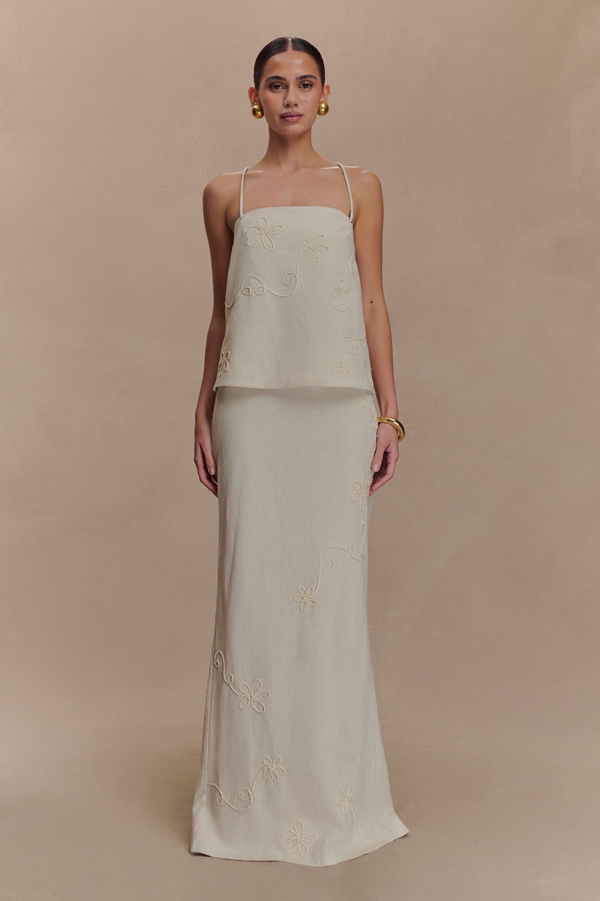 Casey Linen Corded Embroidered Linen Top - Natural