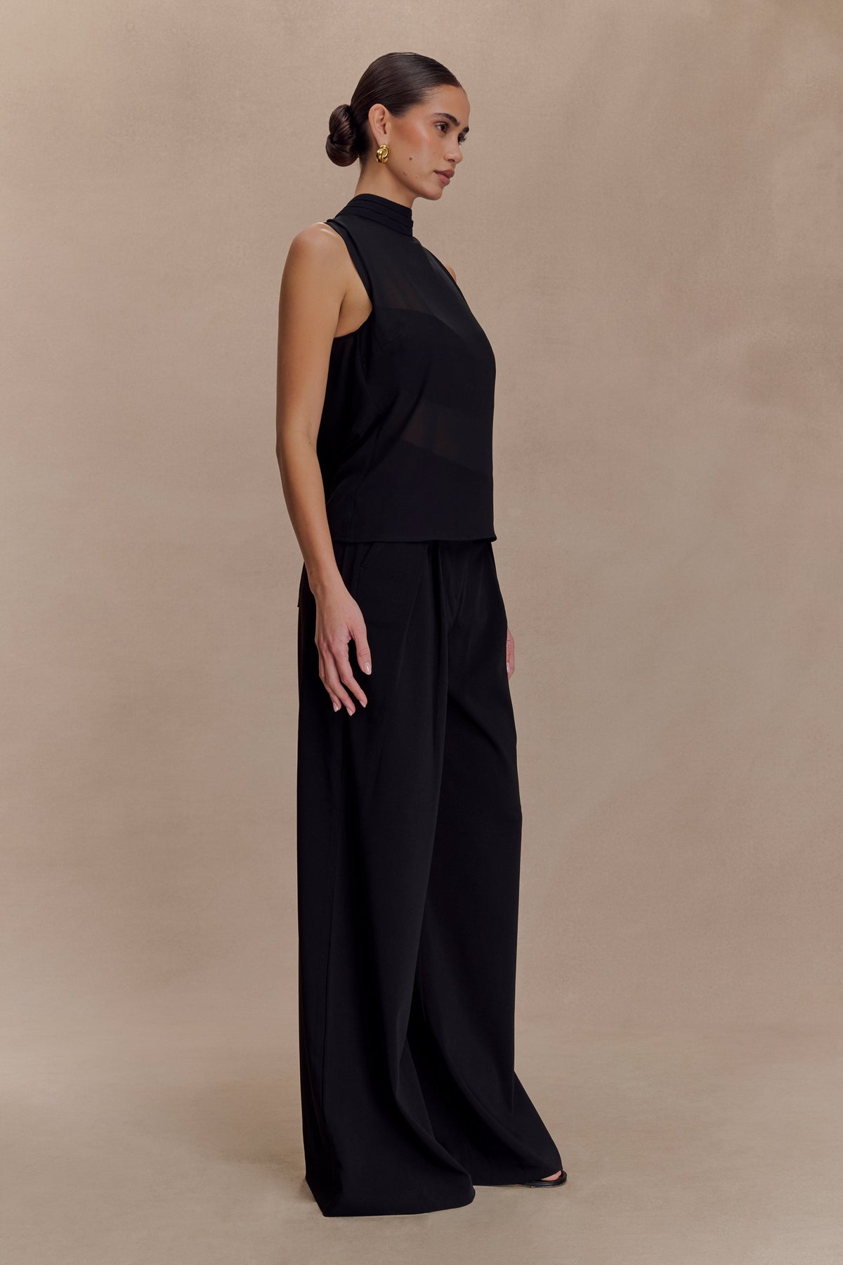 Saria Chiffon Low Back Top - Black