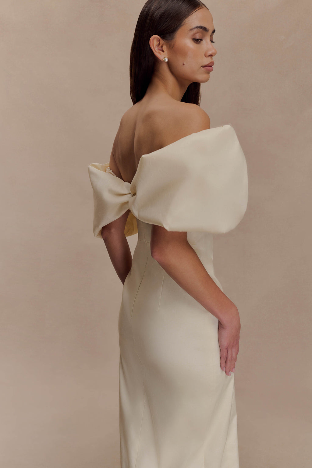 Angelica Taffeta Off Shoulder Bridal Gown - Soft Beige