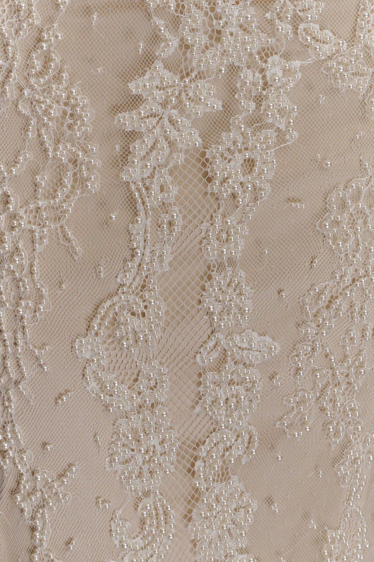 Eva Hand Beaded Pearl & Lace Maxi Dress - White