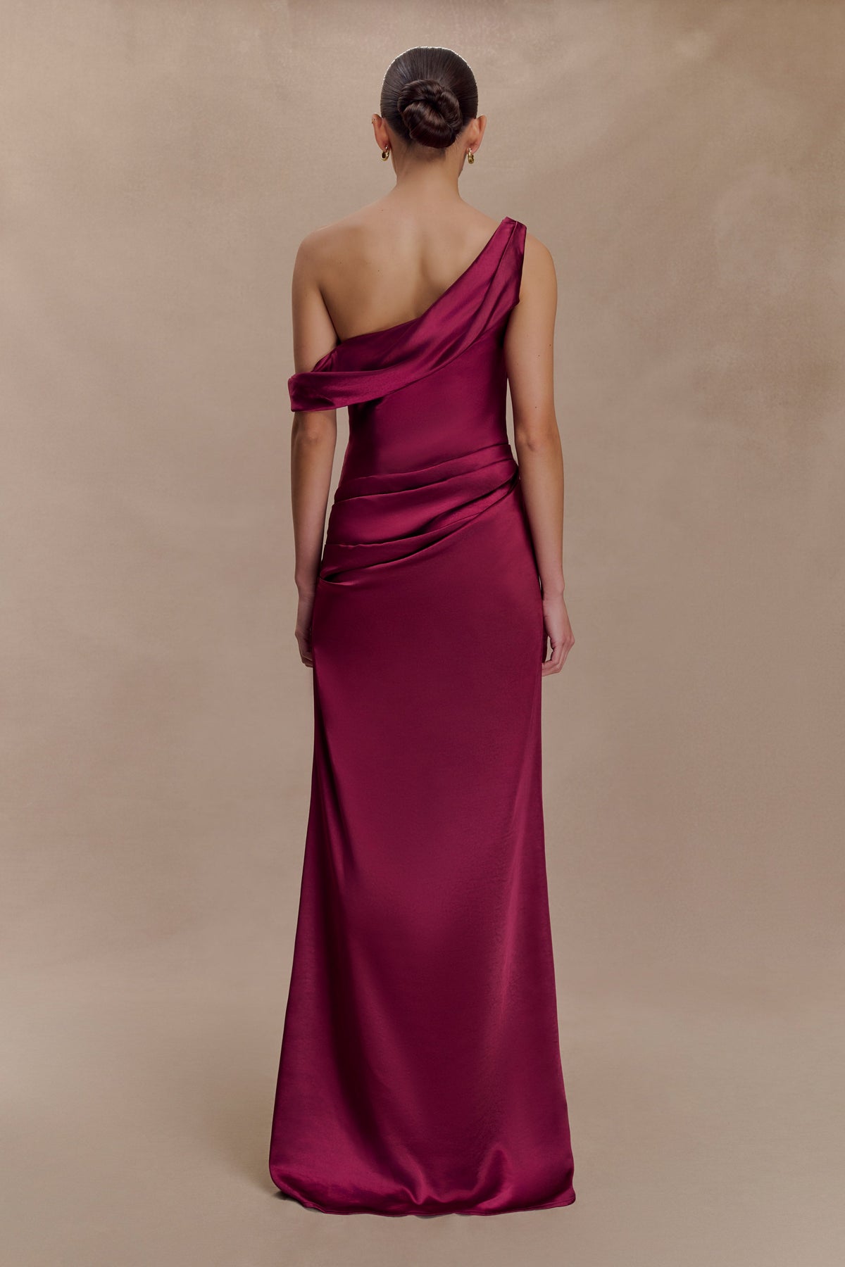 Dalia Off Shoulder Satin Maxi Dress - Mahogany