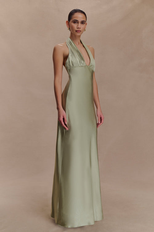 Alice Satin Halter Maxi Dress - Sage