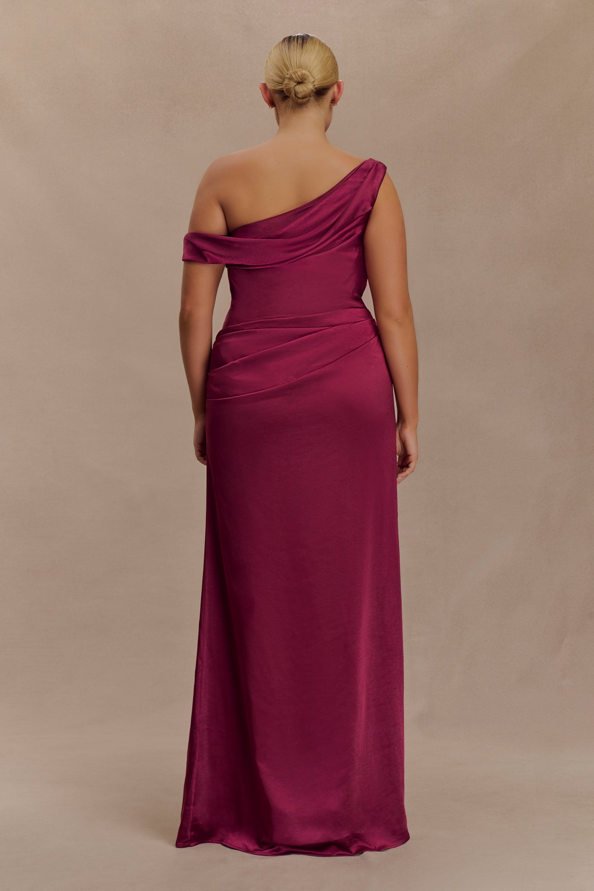 Dalia Off Shoulder Satin Maxi Dress - Mahogany