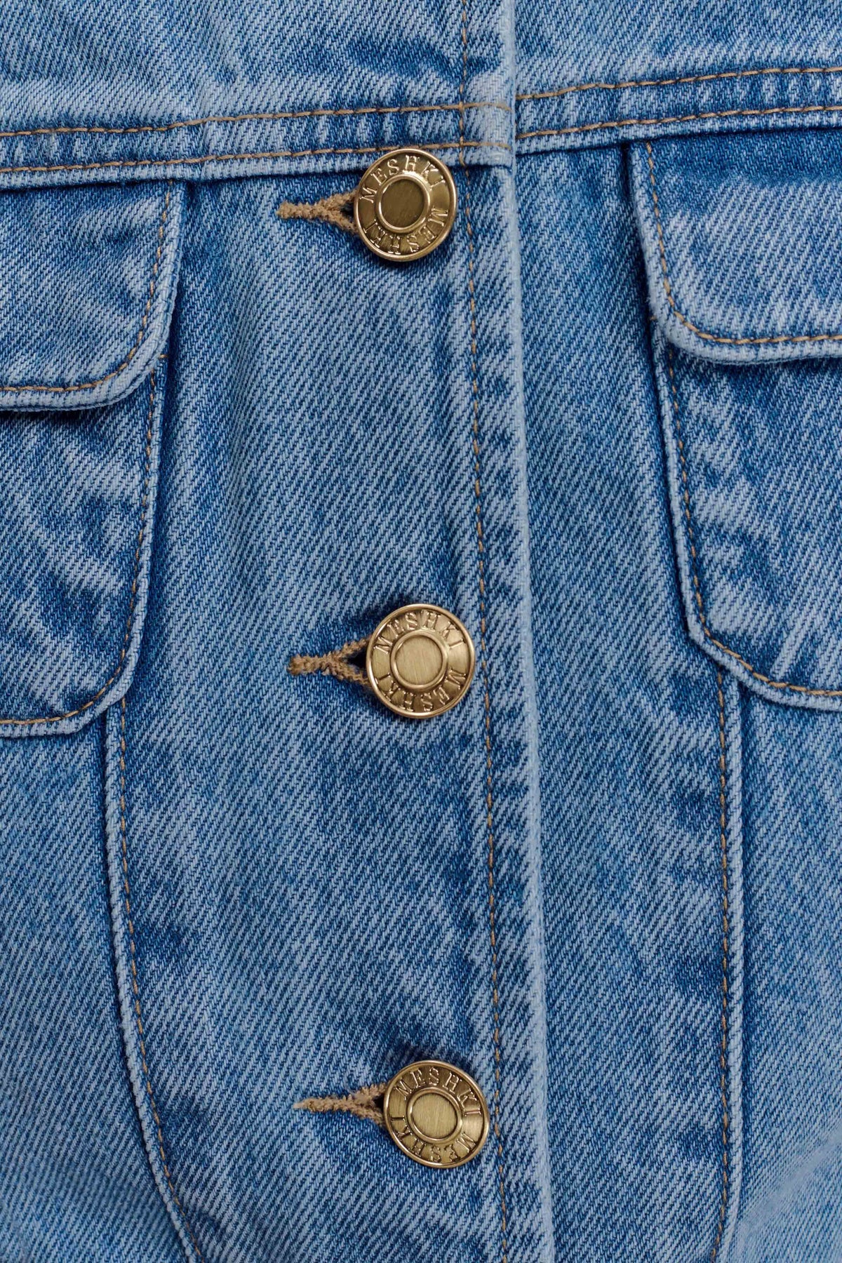 Marge Fitted Denim Short Sleeve Top - Classic Blue