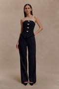 Fatima Satin Straight Leg Pant - Black