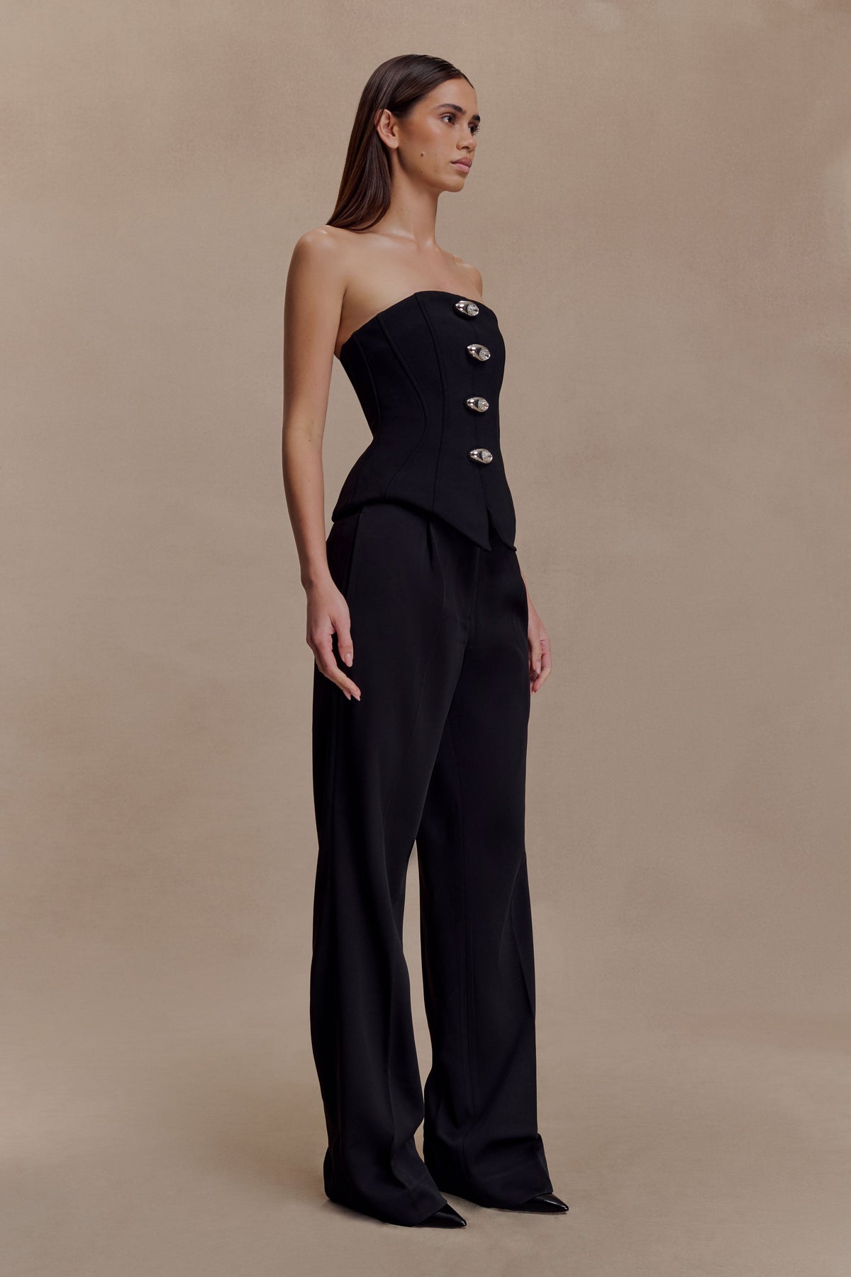 Fatima Satin Straight Leg Pant - Black