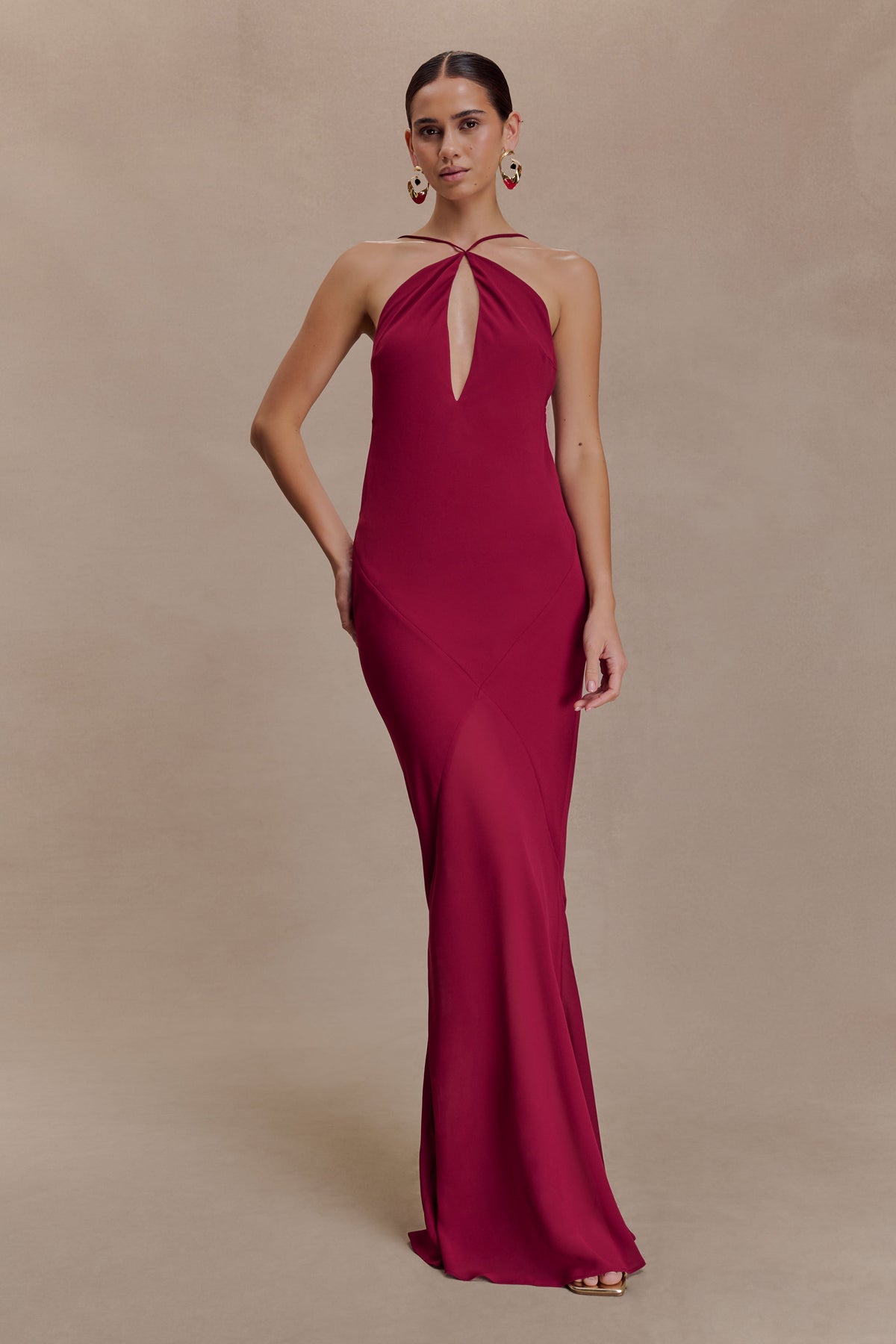 Nerea Slip Halter Maxi Dress - Cherry Red