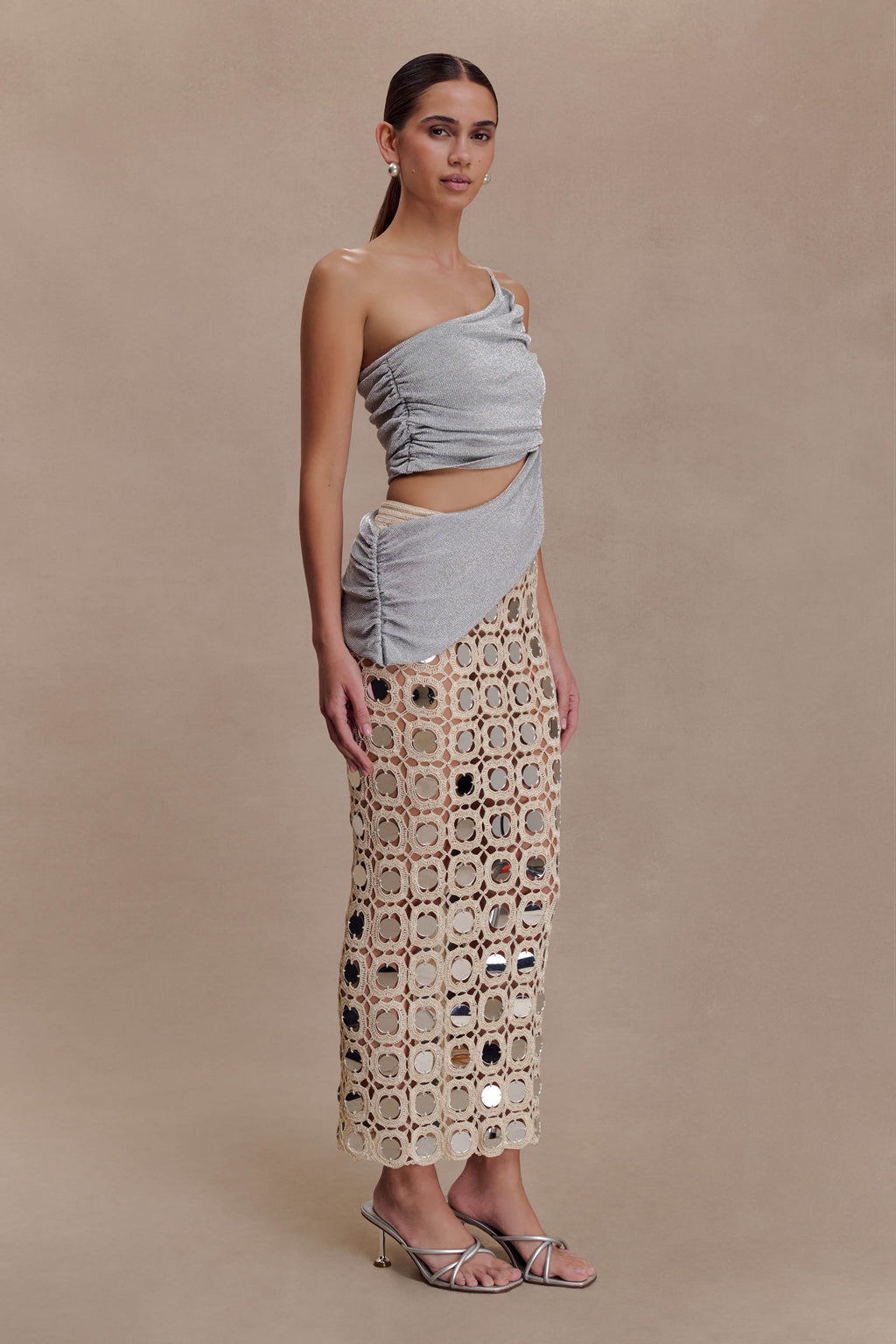 Corah Lurex Drape Knit Top - Silver