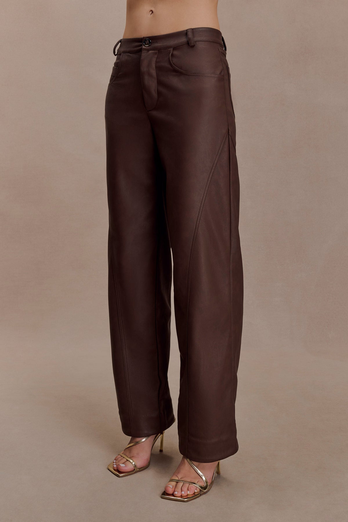 Theo Faux Leather Mid Rise Pants - Dark Chocolate