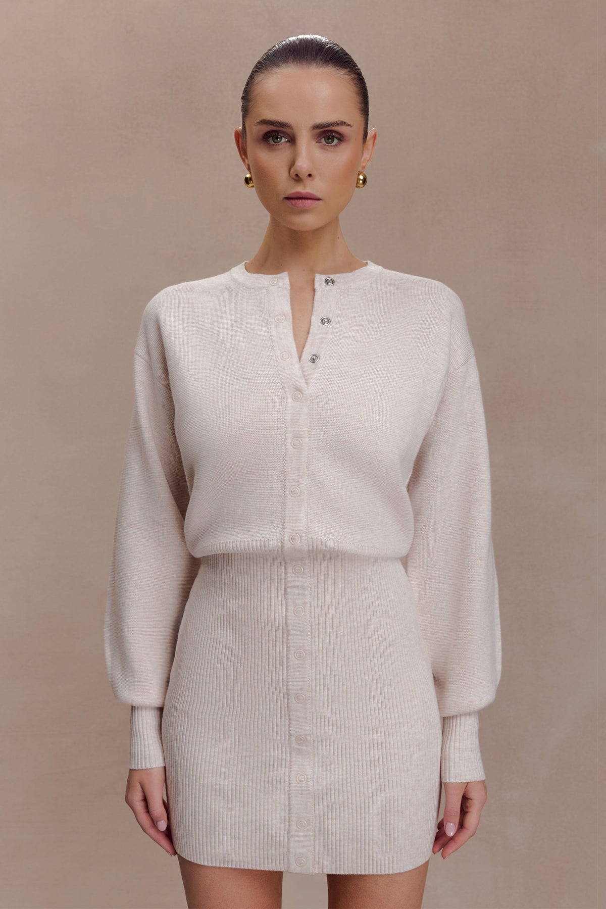 Xaden Wool Mix Knit Mini Dress - Oat Marle