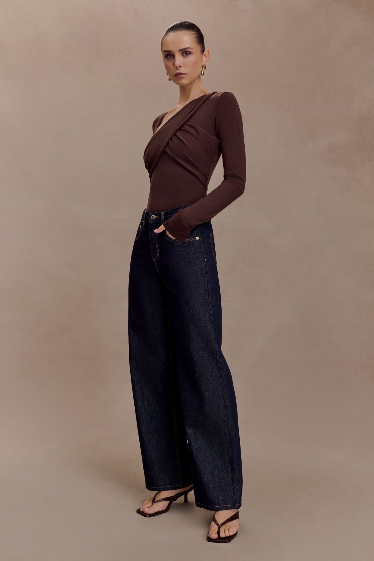 Kaylen Knit Long Sleeve Top - Dark Chocolate