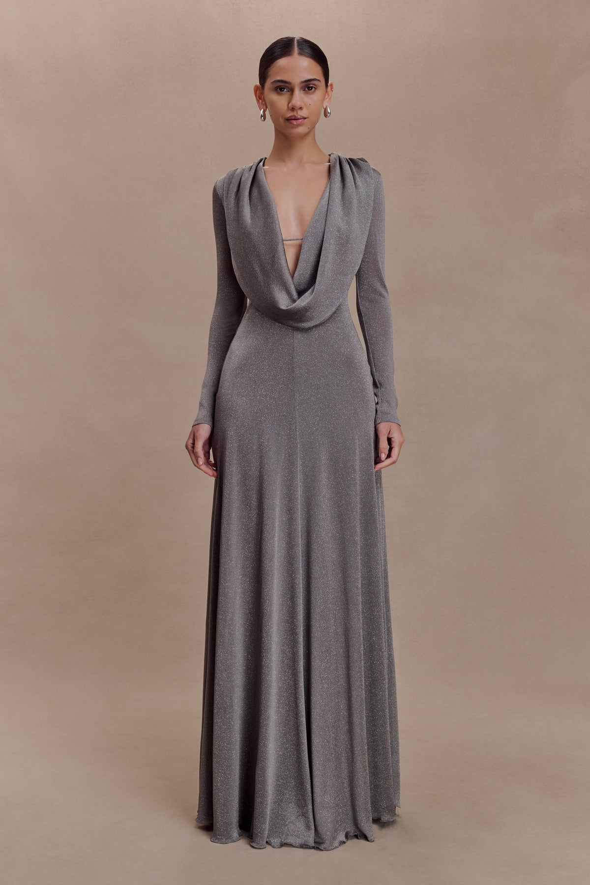 Scarlet Lurex Cowl Maxi Dress - Silver