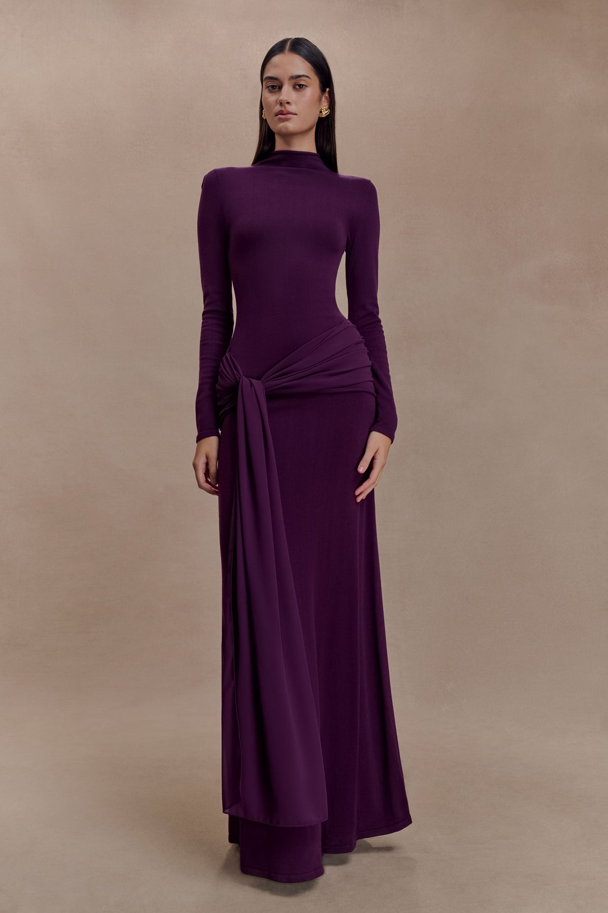 Grayson Knit Chiffon Maxi Dress - Plum