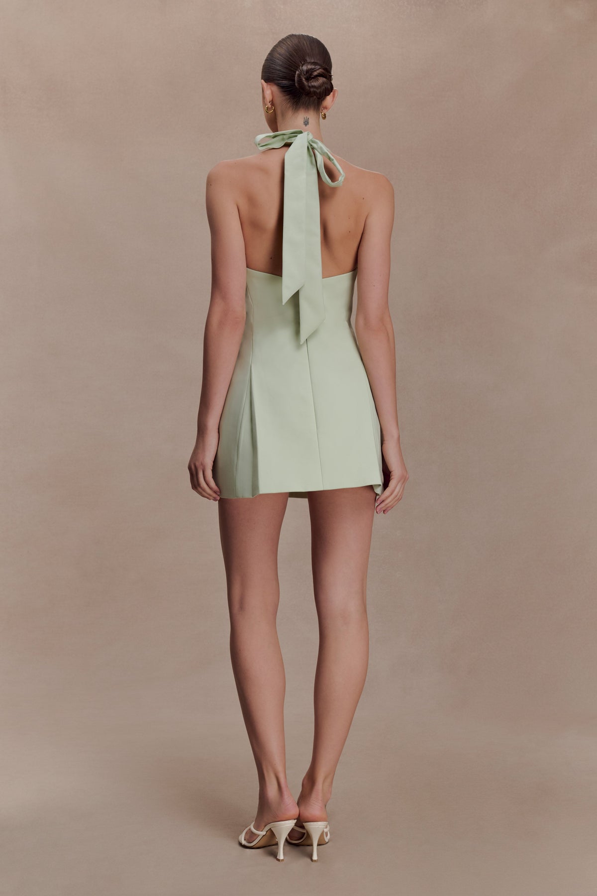 Nelly Halter Neck Cotton Mini Dress - Sage