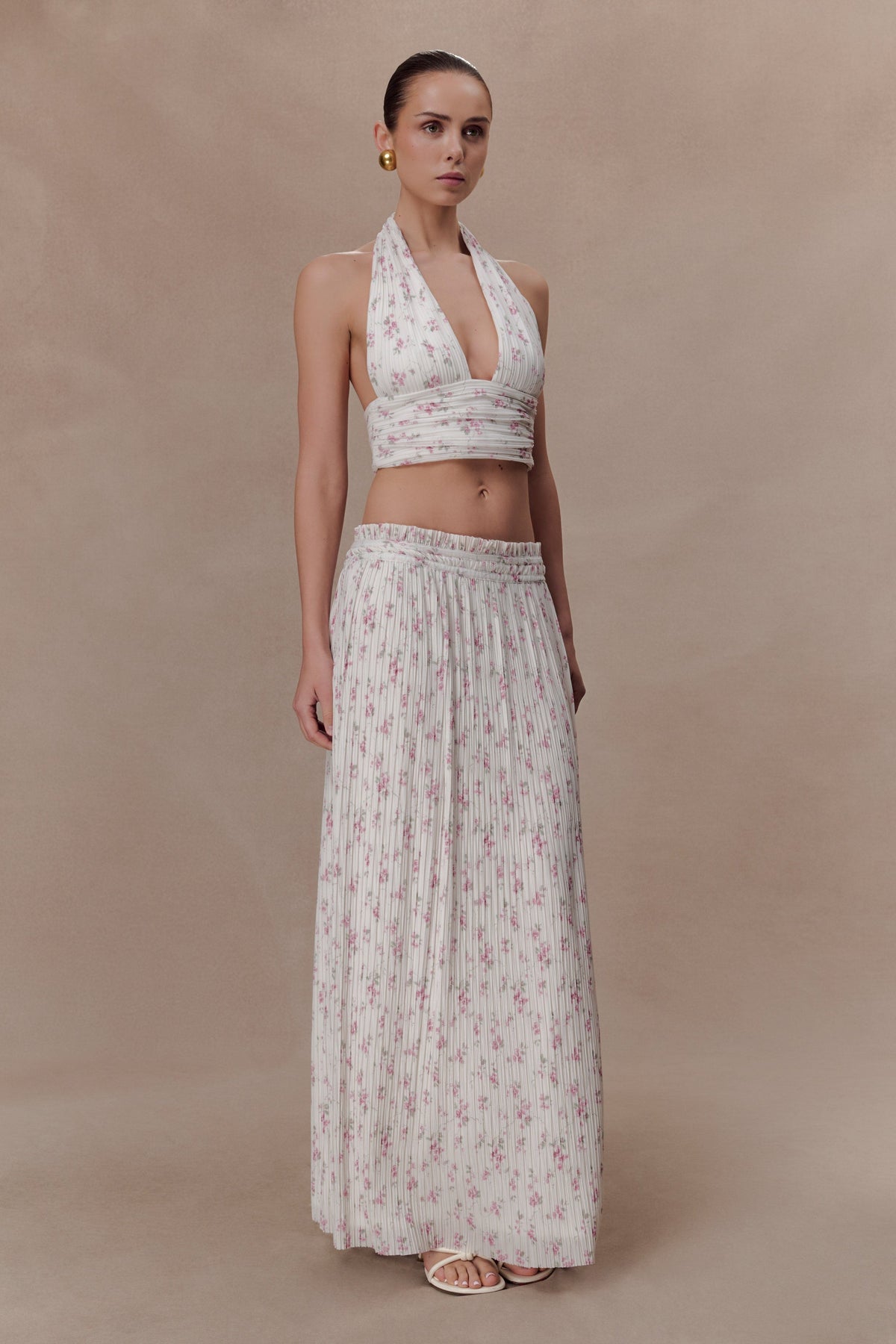Amaris Gathered Plisse Maxi Skirt - Floral Ditsy Print