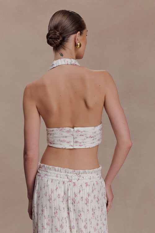 Amaris Sleeveless Plisse Halter Top - Floral Ditsy Print