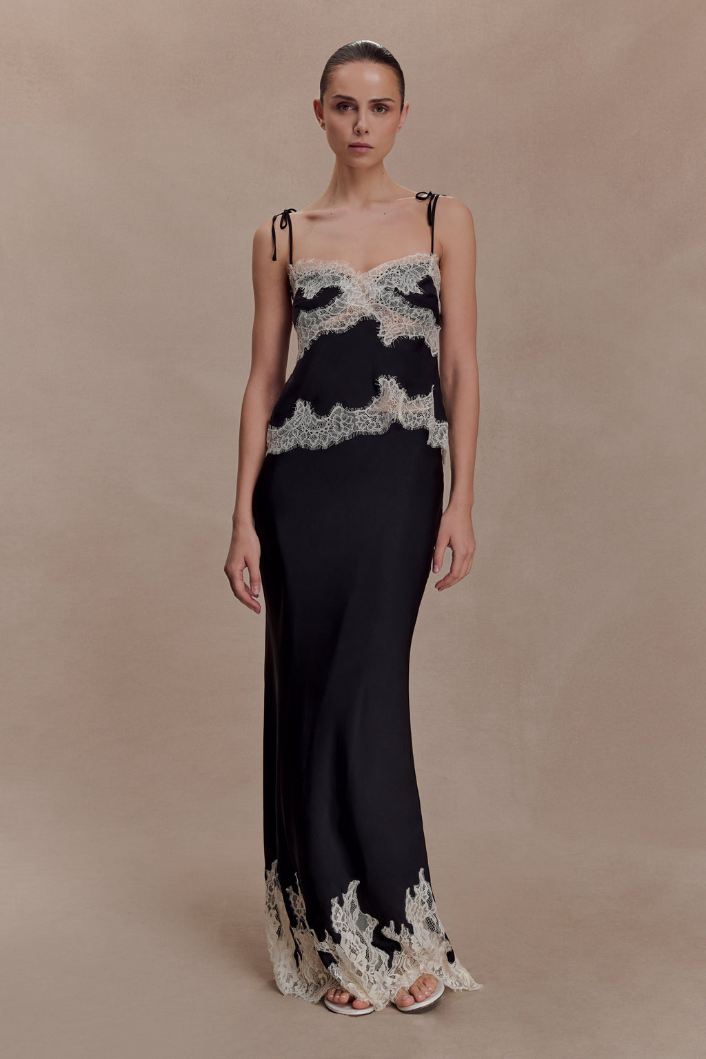 Nina Satin And Lace Camisole - Black/Ivory
