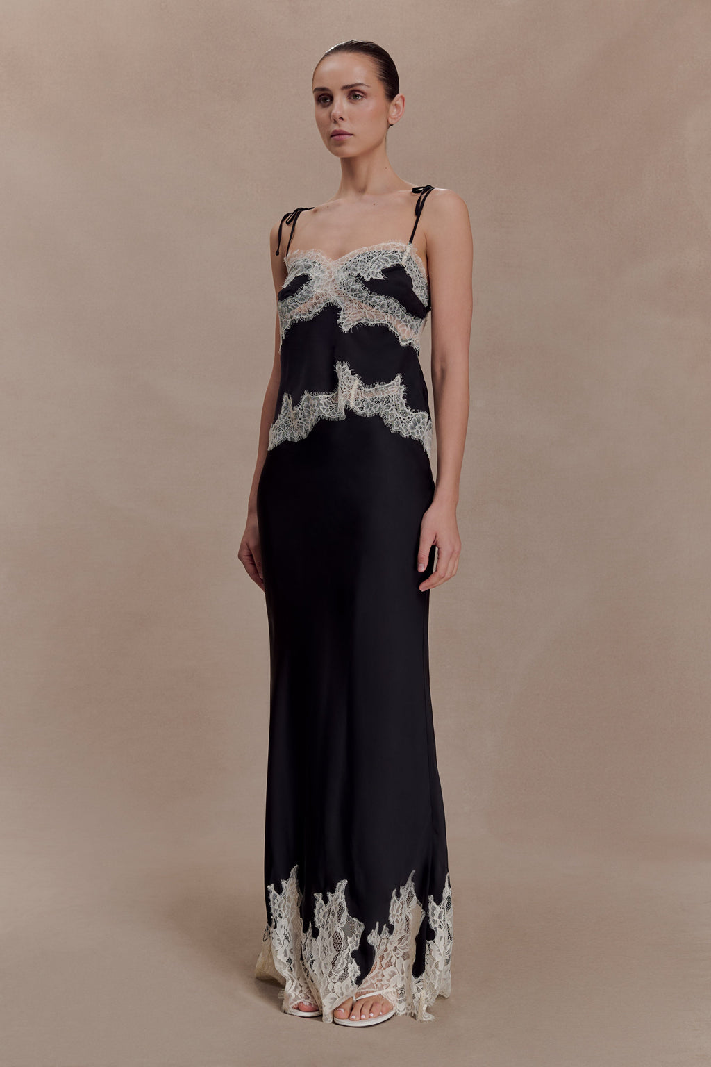 Nina Satin And Lace Camisole - Black/Ivory