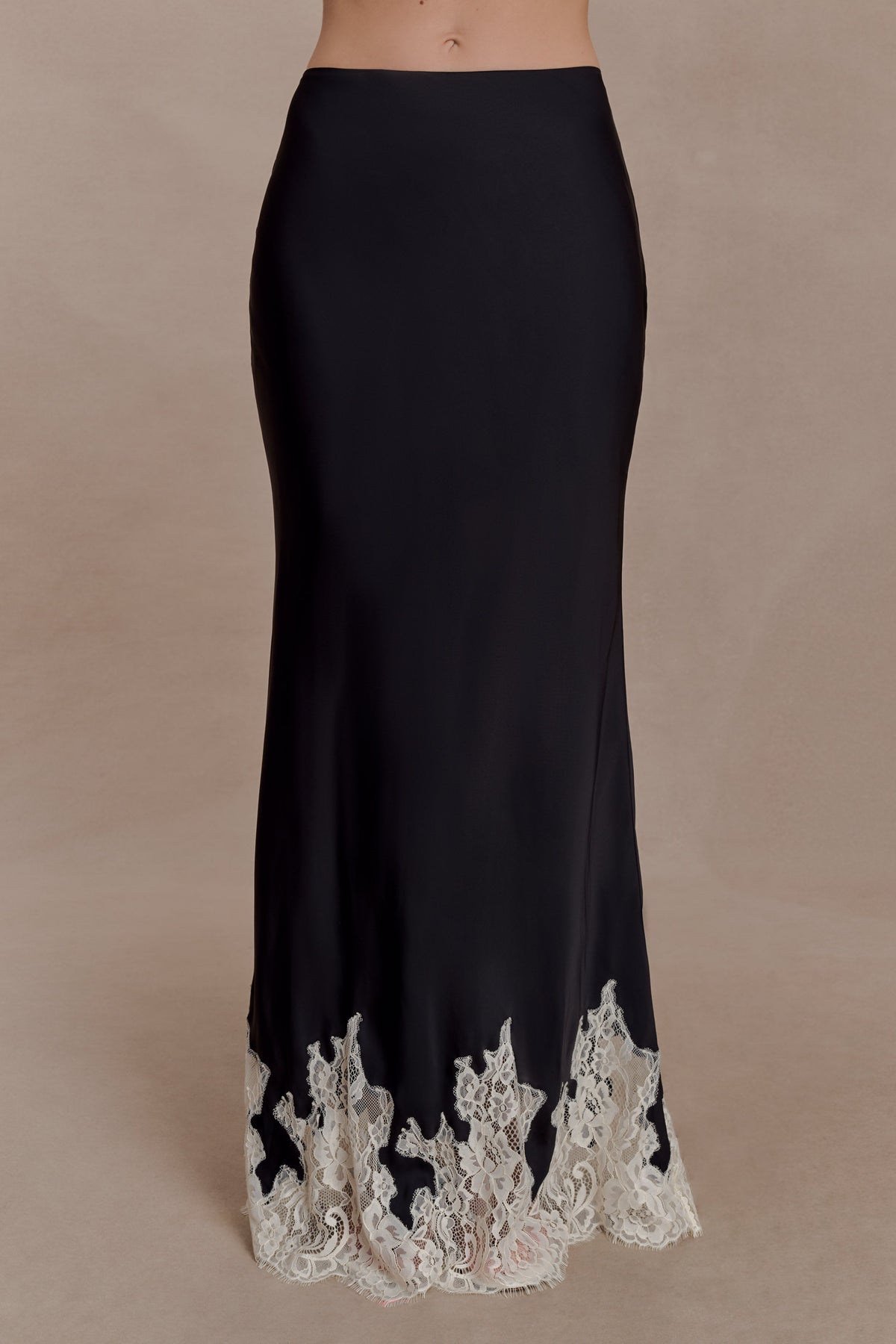 Nina Satin And Lace Maxi Skirt - Black/Ivory