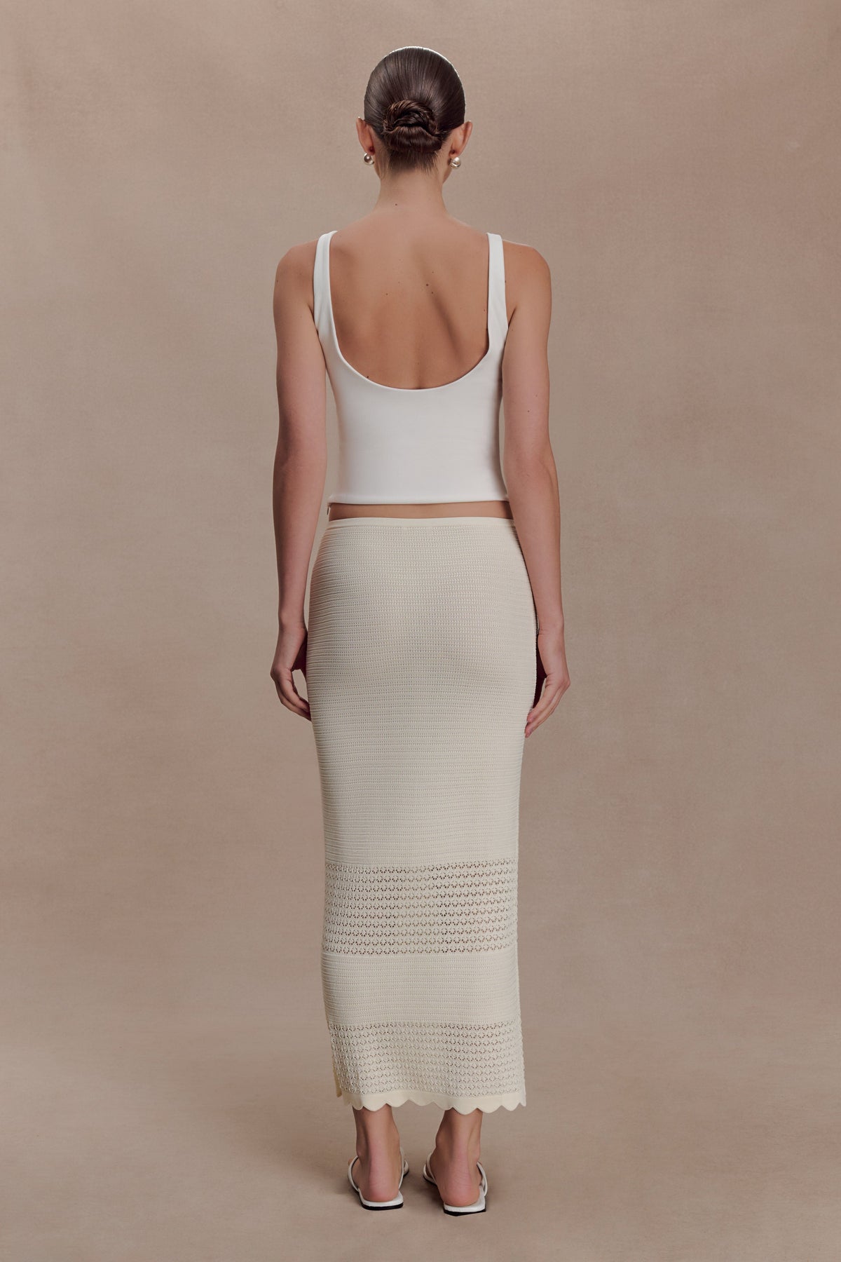Madeline Scallop Knit Midi Skirt - Ivory