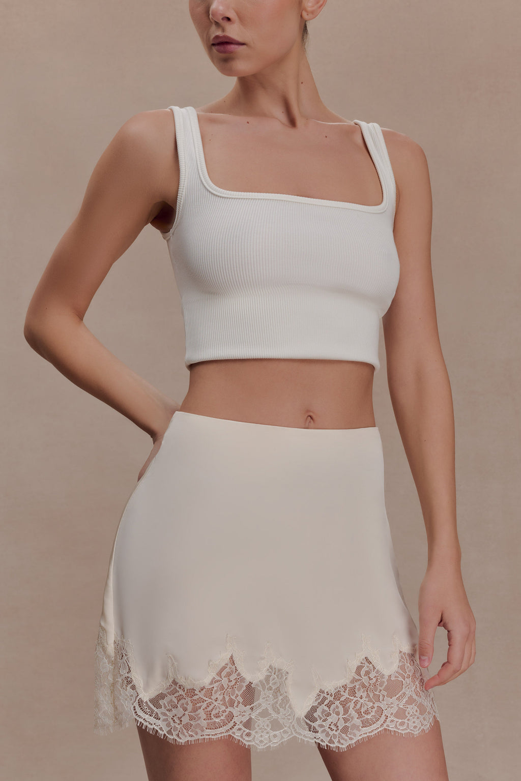 Nina Lace And Satin Mini Skirt - Ivory
