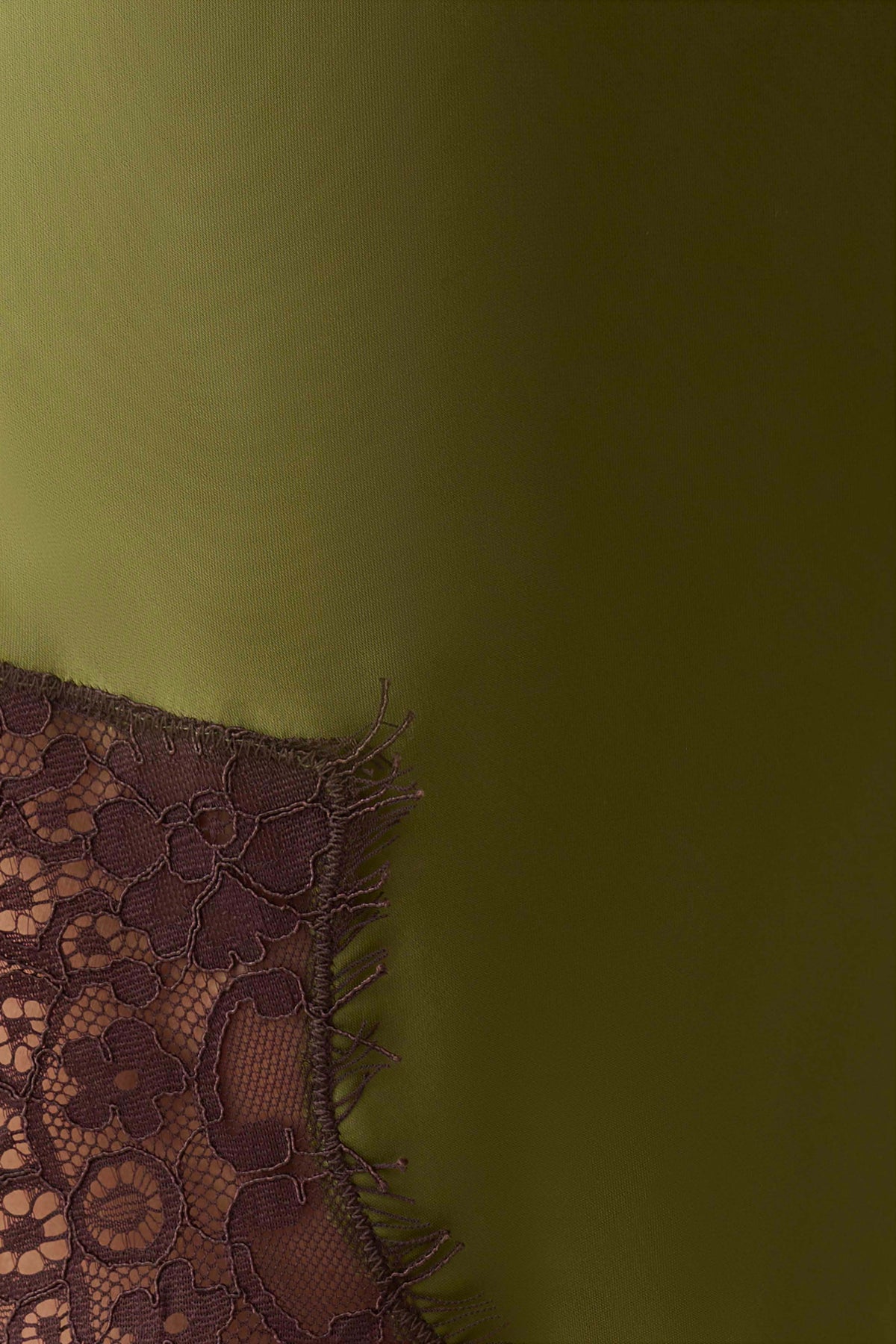 Amber Satin And Lace Midi Skirt - Olive