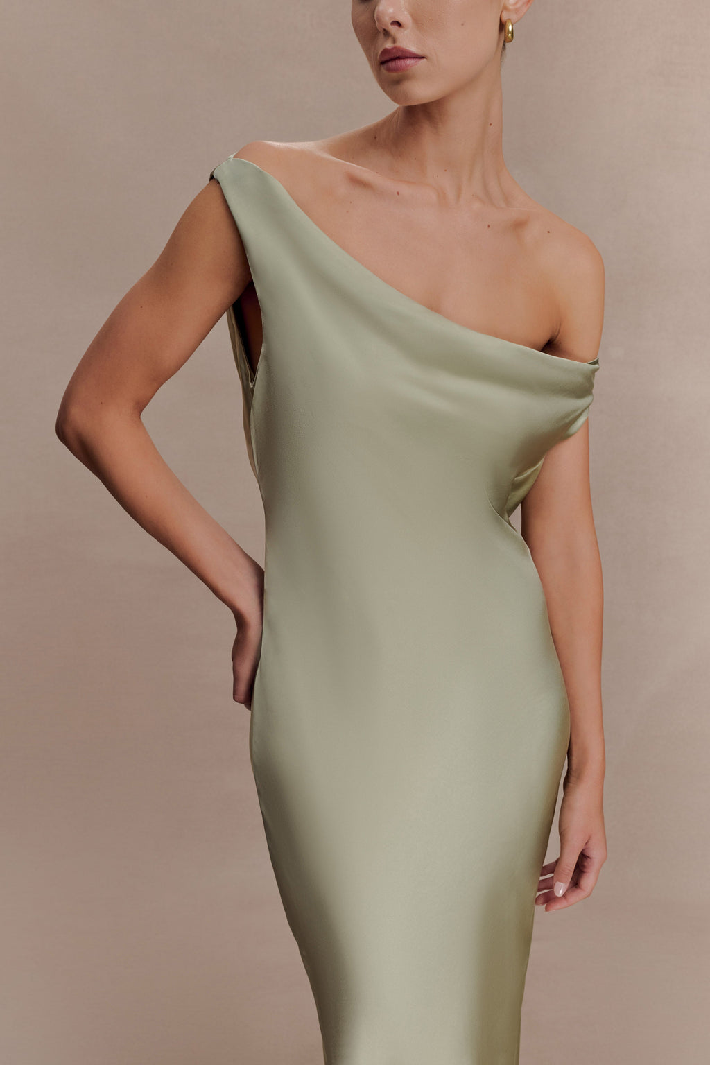 Yvette Slip Maxi Dress With Asymmetrical Hem - Sage