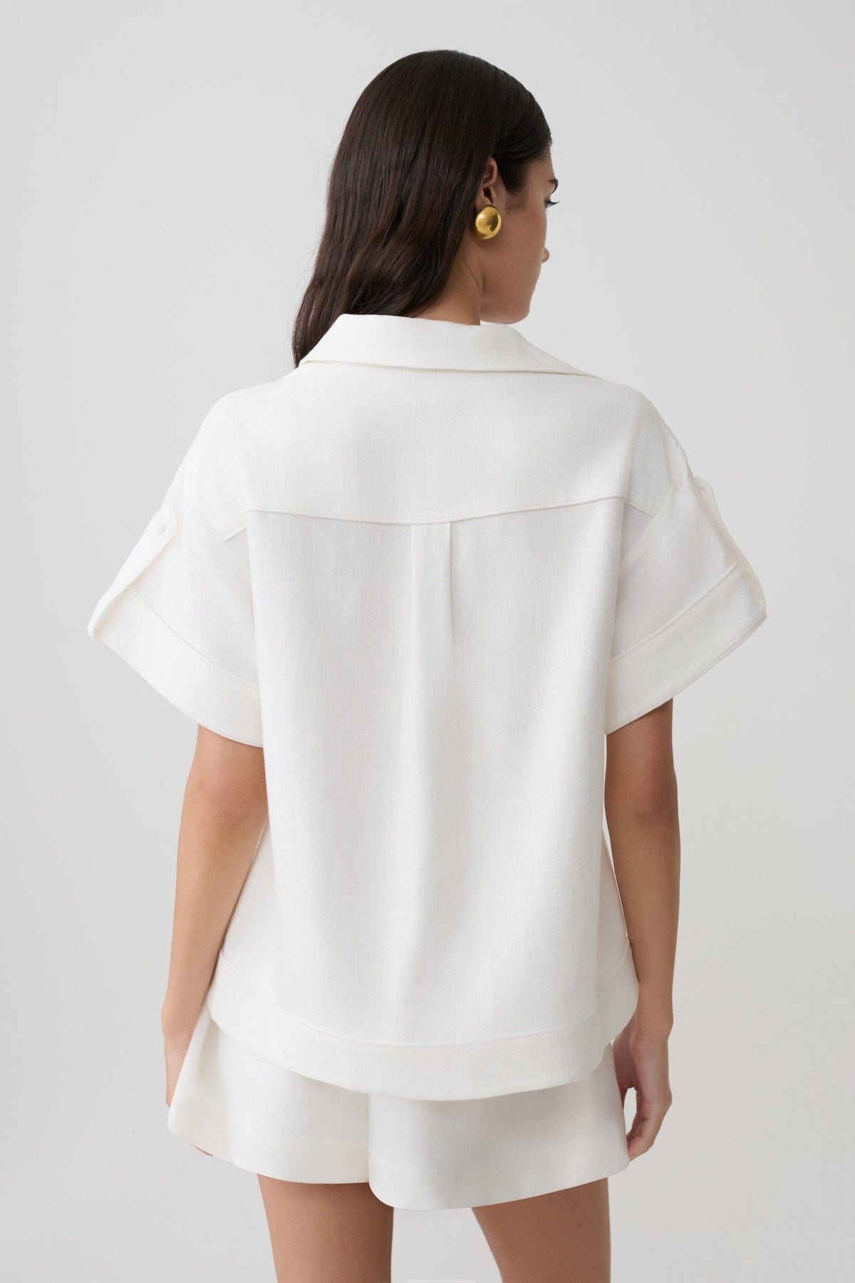 Selena Linen Short Sleeve Shirt - White