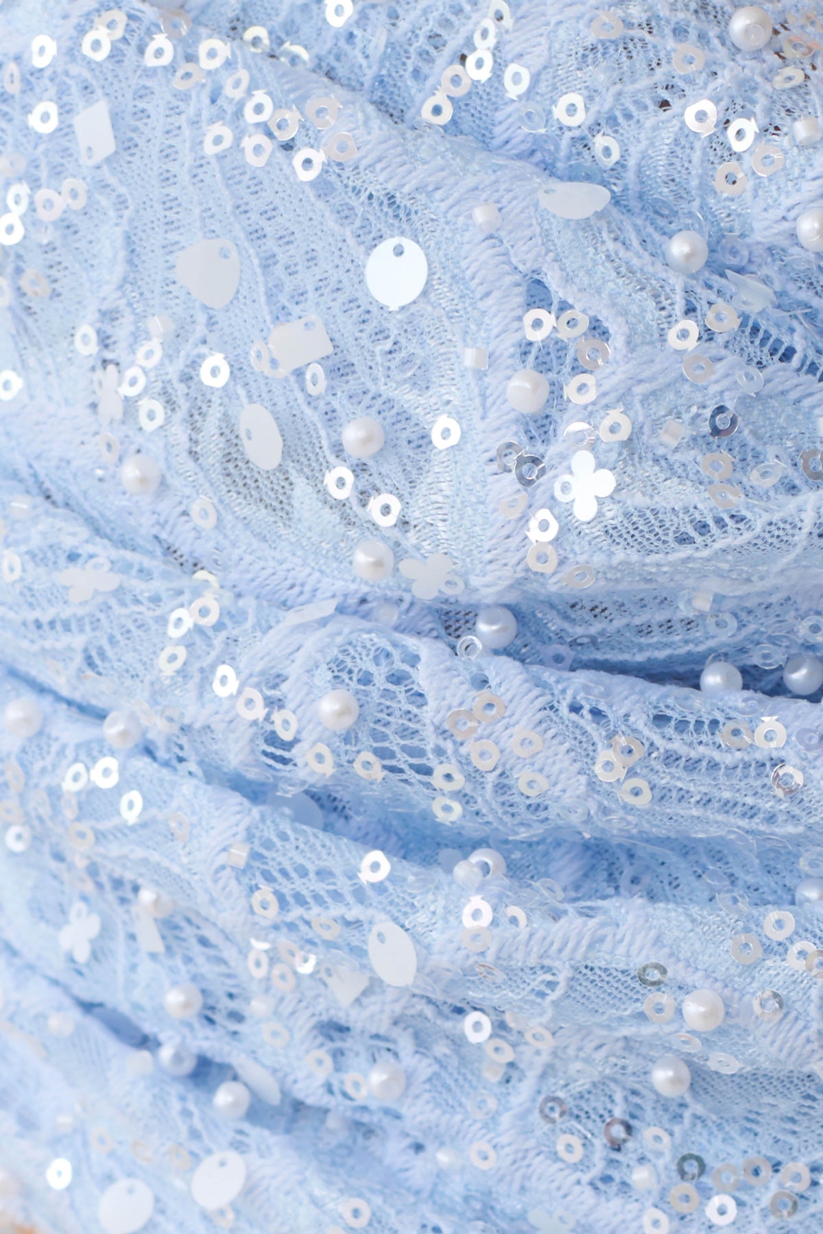 Kiara Pearl Beaded Cowl Crop Top - Powder Blue