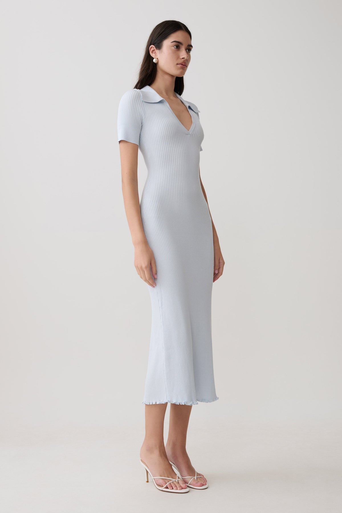 Nichelle Short Sleeve Collared Knit Midi Dress - Light Blue