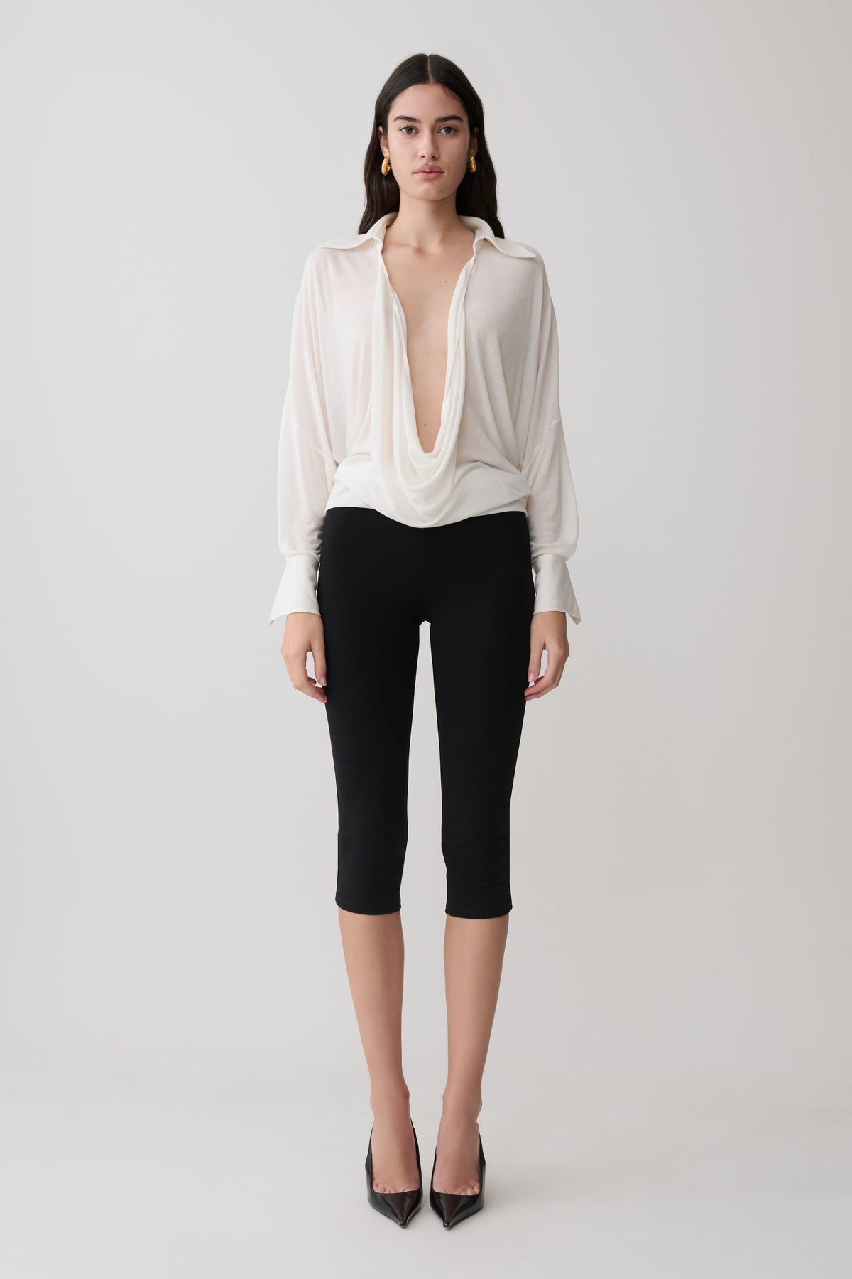 Berkley Draped Long Sleeve Shirt - White