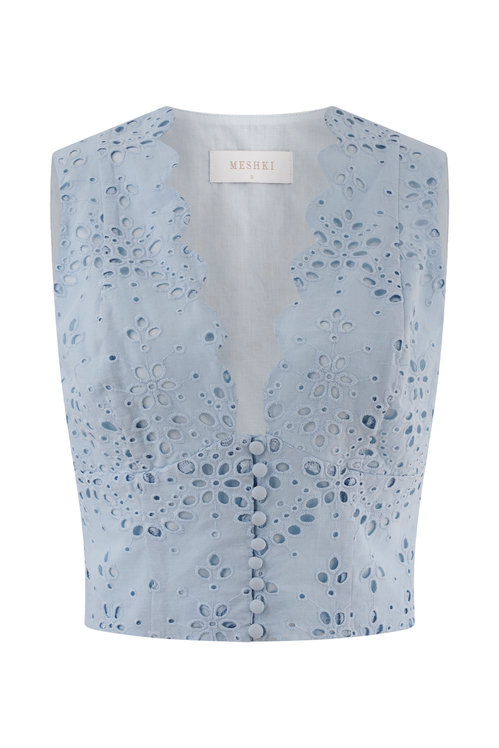 Arla Sleeveless Broderie Top - Pale Cornflower Blue