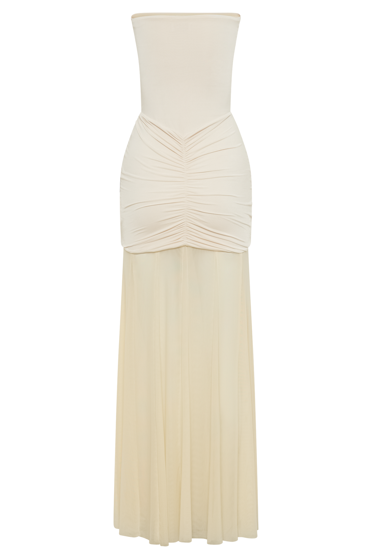 Caspian Slinky And Mesh Off Shoulder Maxi Dress - Ivory