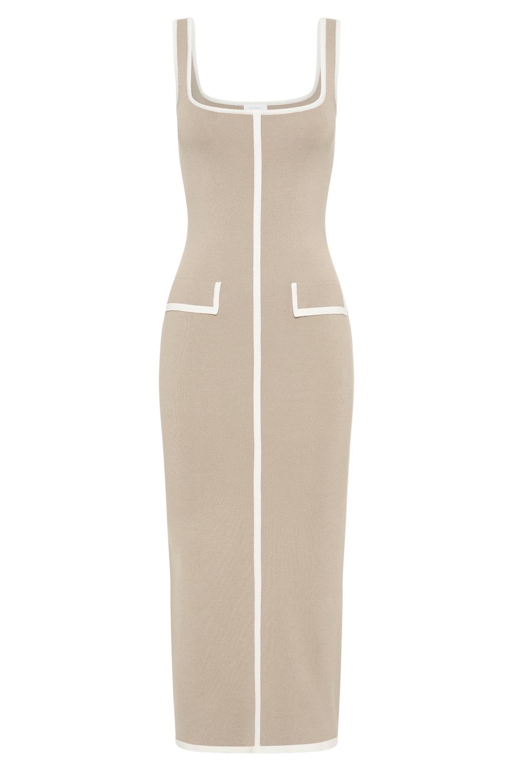 Eimear Contrast Knit Midi Dress - Taupe & Ivory