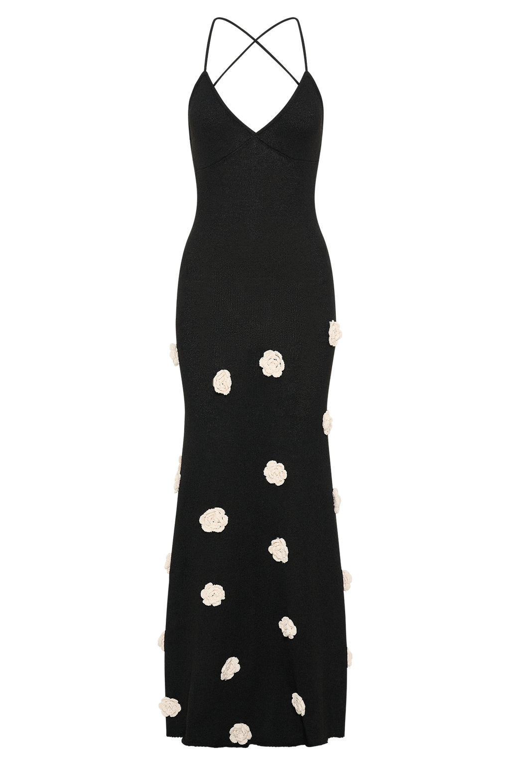 Suki Knit Maxi Dress With Flowers - Black/White