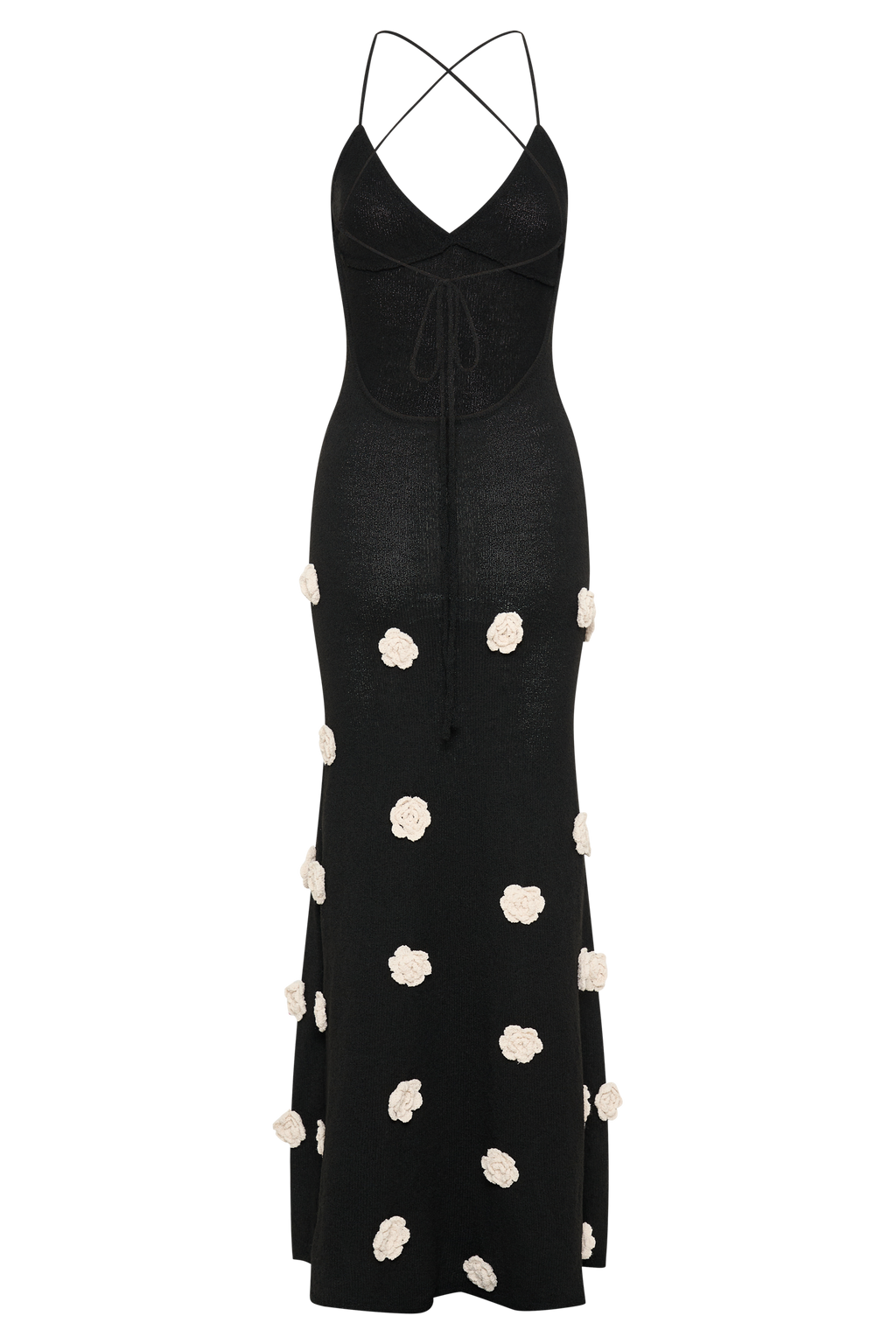 Suki Knit Maxi Dress With Flowers - Black/White