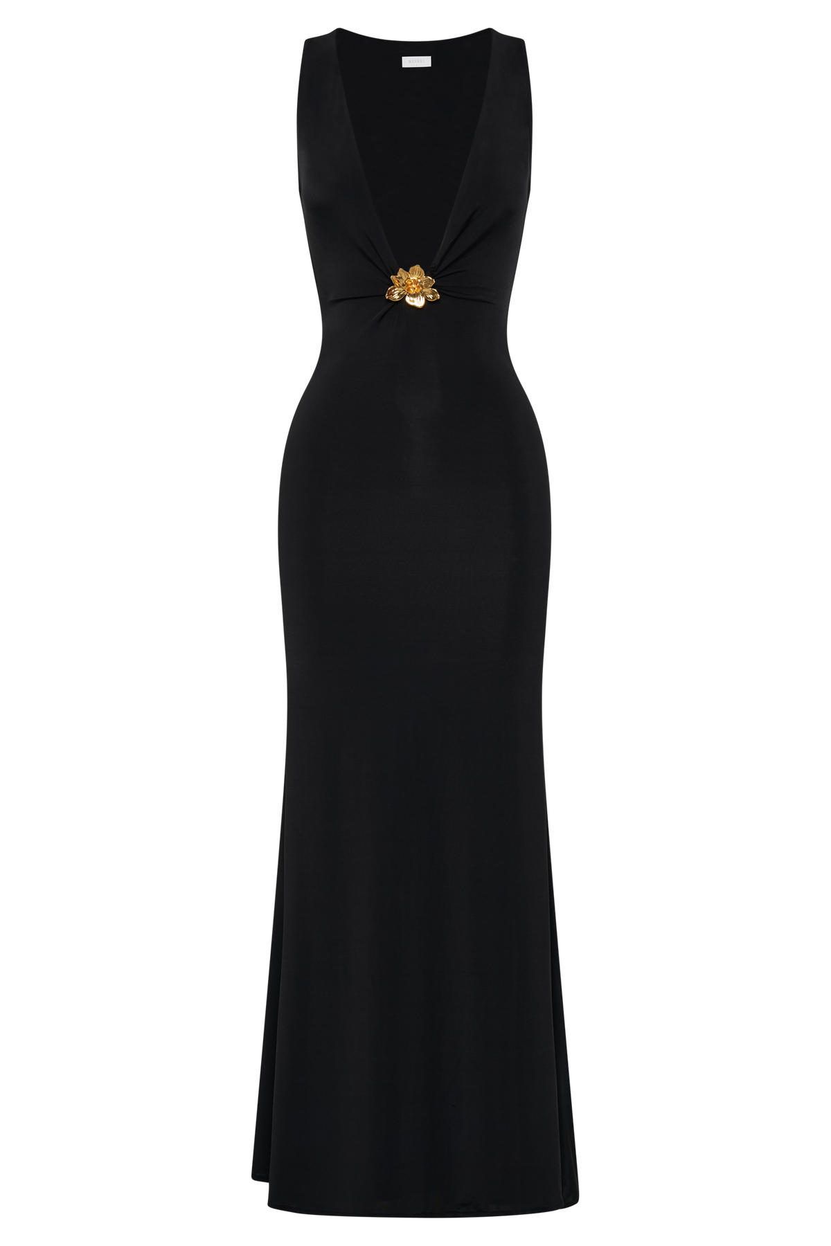 Beck Plunge Maxi Dress With Floral Hardware - Black