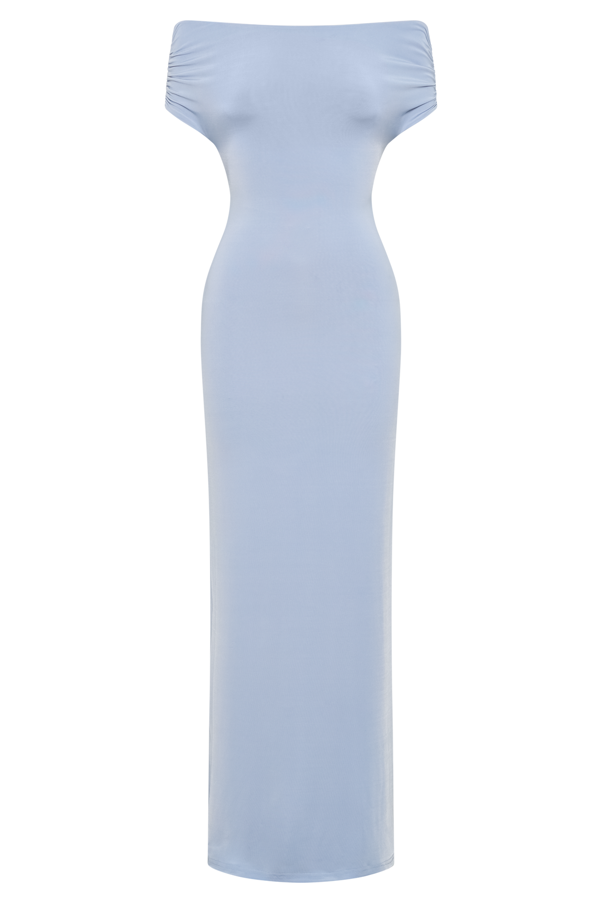 Imogen Off Shoulder Slinky Maxi Dress - Dusty Blue