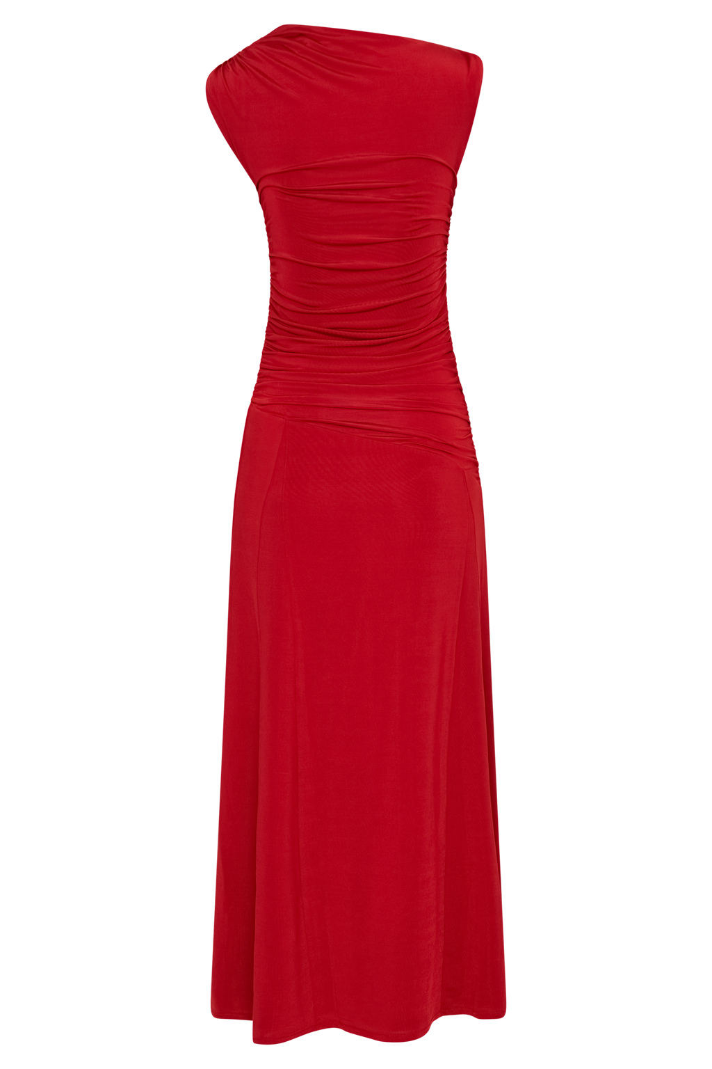 Navanna Asymmetric Slinky Midi Dress - Red