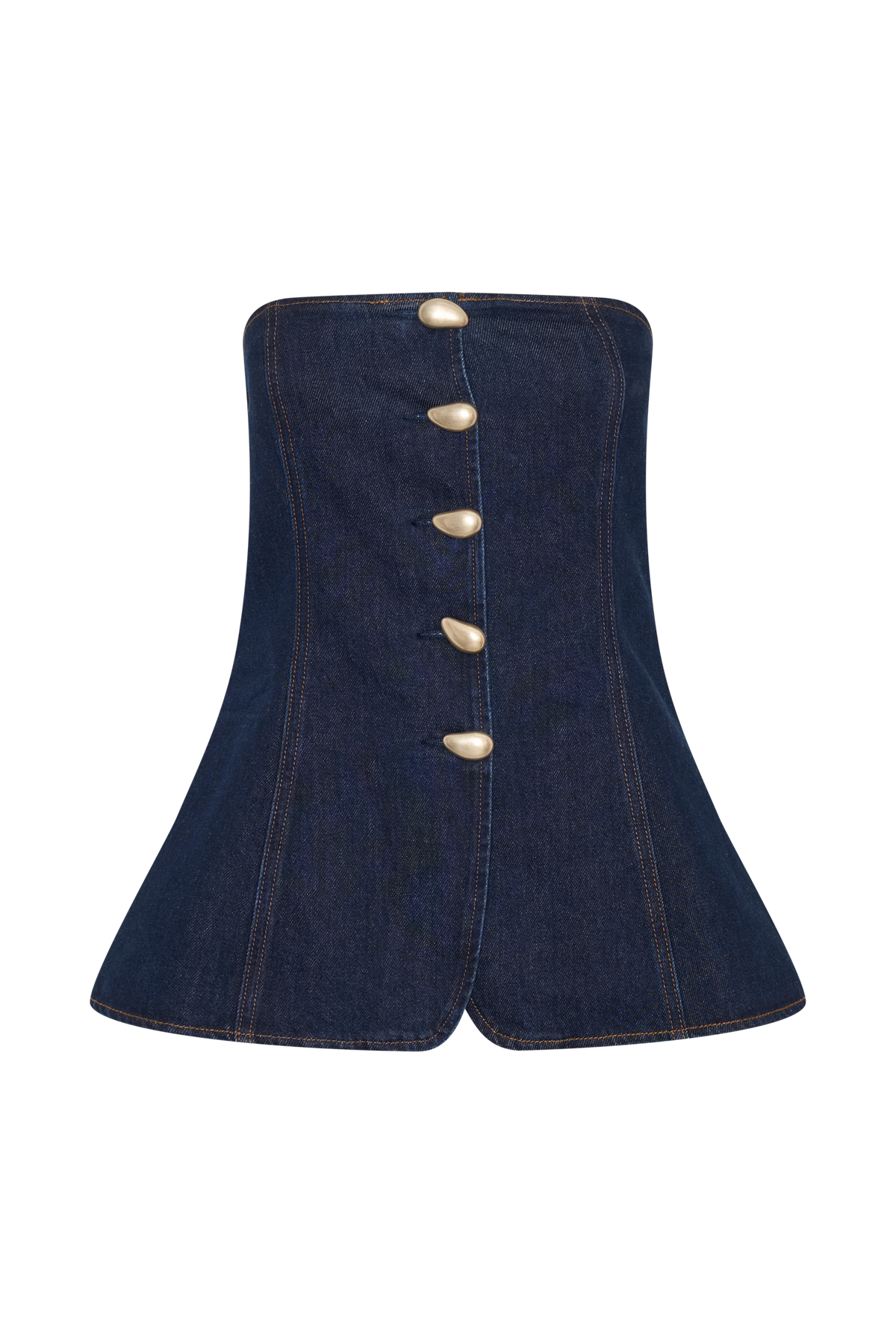 Lennox Strapless Long Line Button Top - Indigo Blue