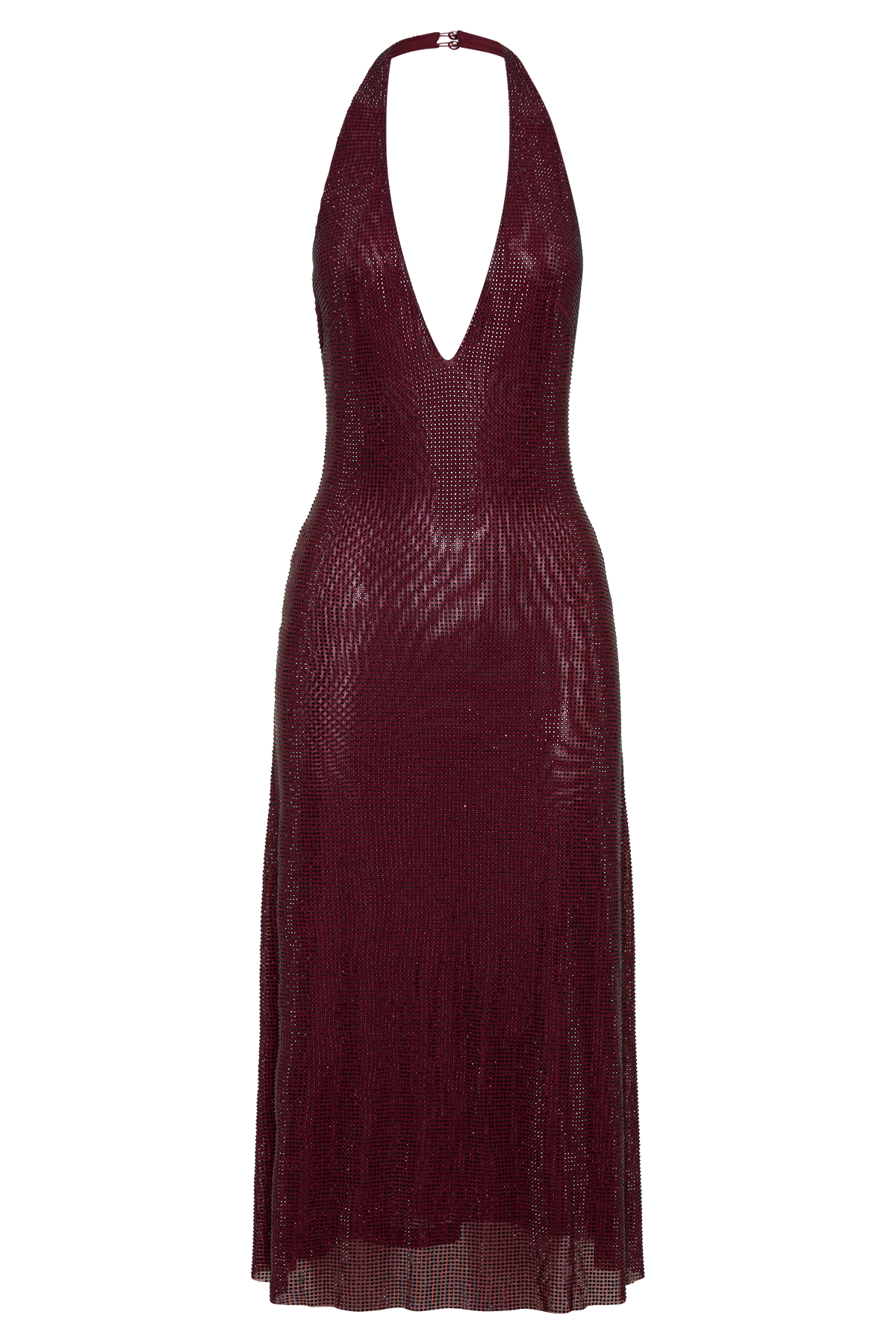 Genie Diamante Halter Midi Dress - Mahogany