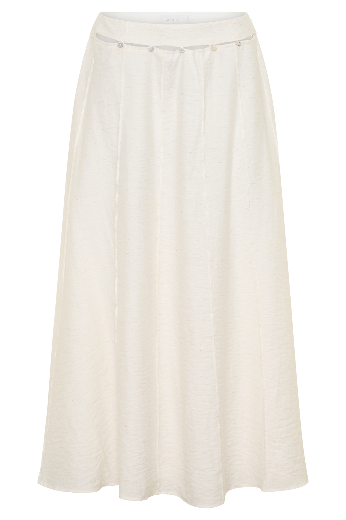 Claire Pearl Button Midi Skirt - White