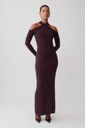 Emma Open Shoulder Maxi Knit Dress - Dark Chocolate