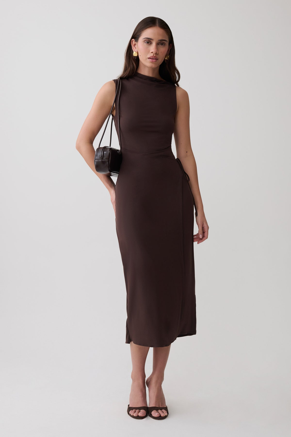 Euphemia Cupro Midi Wrap Dress - Chocolate