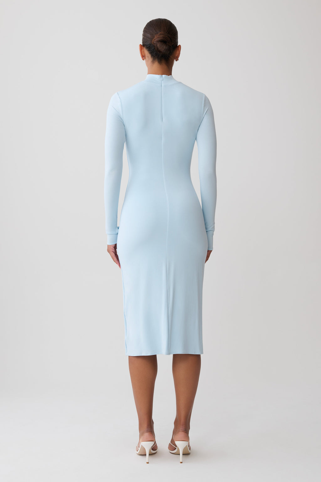 Noelle Longsleeve Roll Neck Midi Dress - Pale Blue